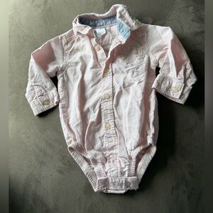 Carters Baby Pink Long-Sleeve Button Down Collared Bodysuit